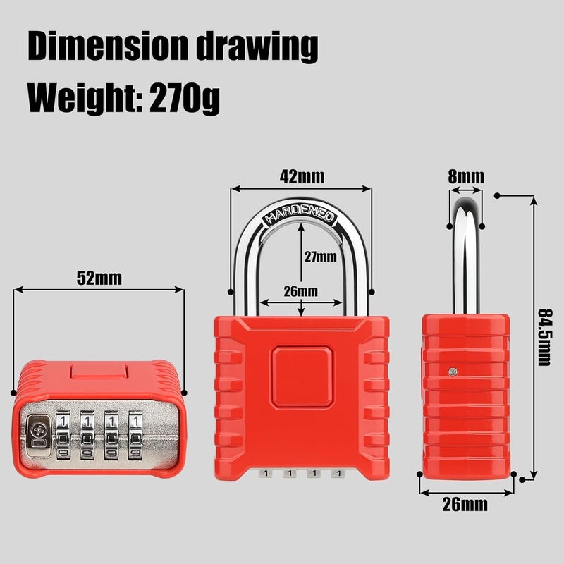 Diyife Large Outdoor Padlock [One-Touch Unlocking] [Resettable], Heavy Duty Combination Padlock, Design of Hidden Password, High Security Weatherproof for Locker, Home, School, Garage, Gate, Red - Image 2